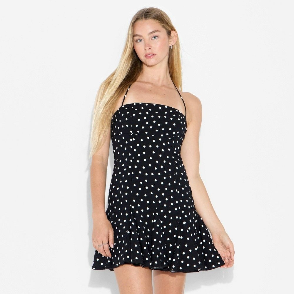 Women's Godet Halter Mini a-Line Dress - Wild Fable Black/White Polka Dots Med